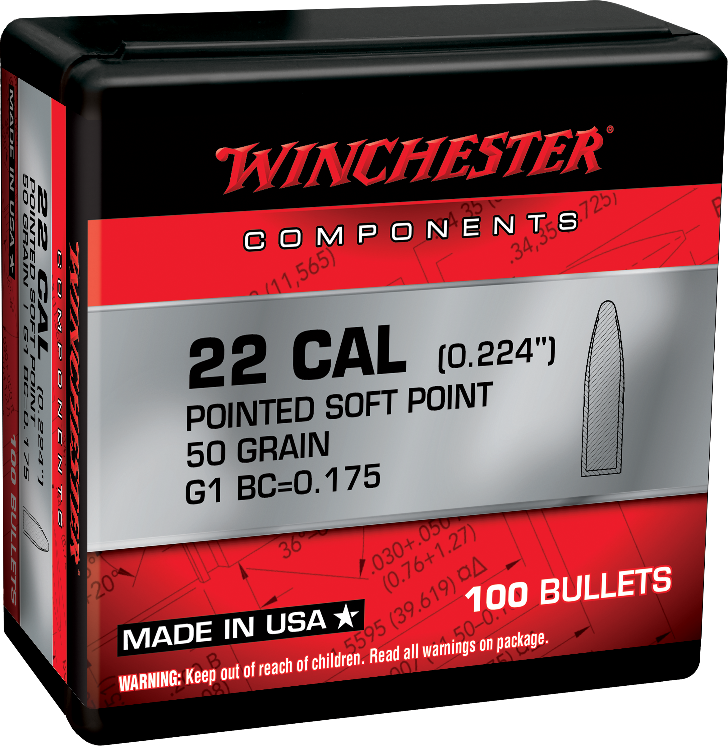 22-250 SOFT POINT BULLET 50 GR 100 CT