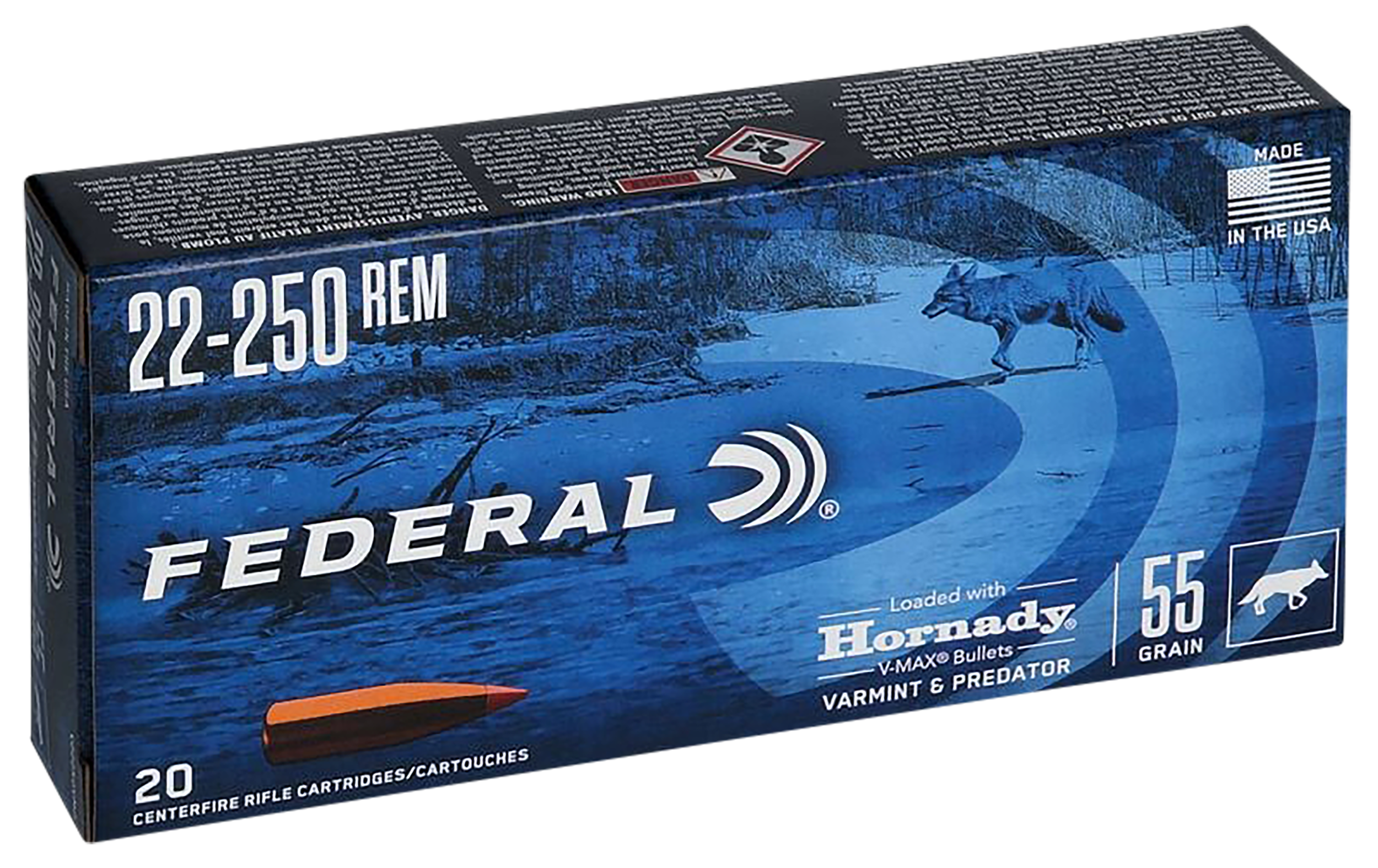 Federal Varmint and Predator 22-250 Remington Hornady V Max 55 Grain 20 Rounds
