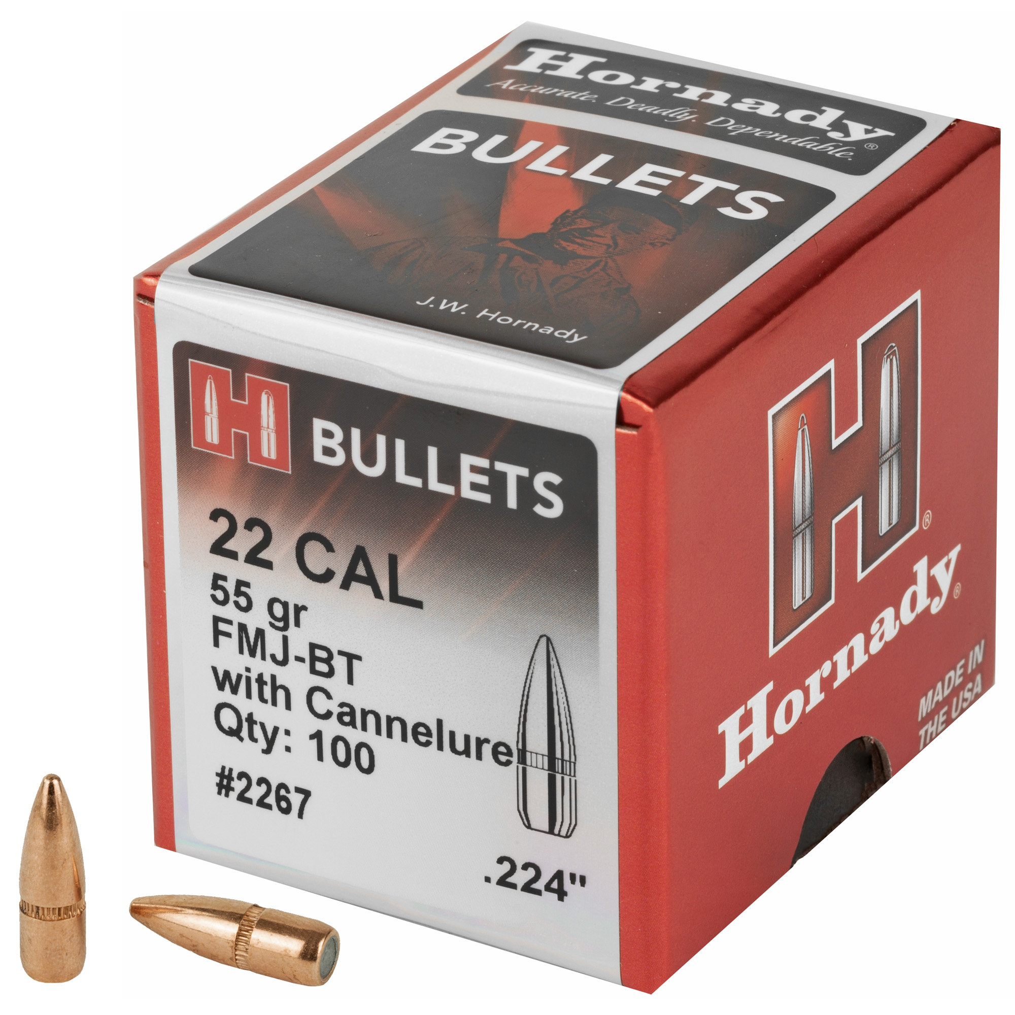 Hornady Traditional / FMJ Rifle Bullets .22 cal .224" 55 gr FMJBT CANN 100/Box