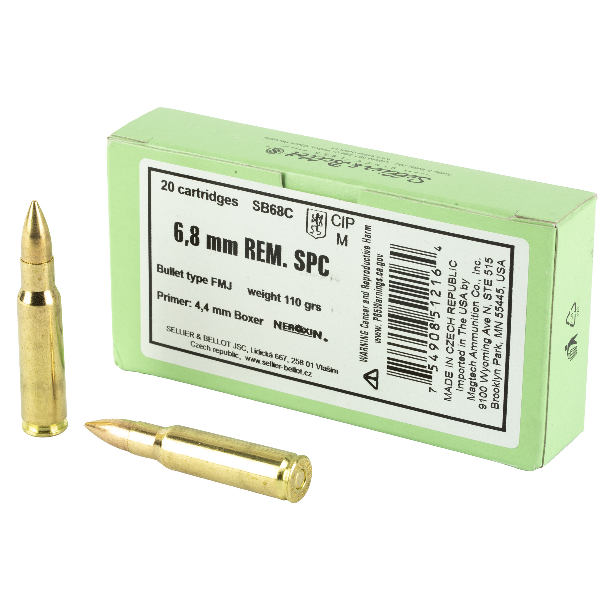 Sellier & Bellot SB68C 6.8mm Remington SPC Full Metal Jacket 110 Grain 20 Rounds