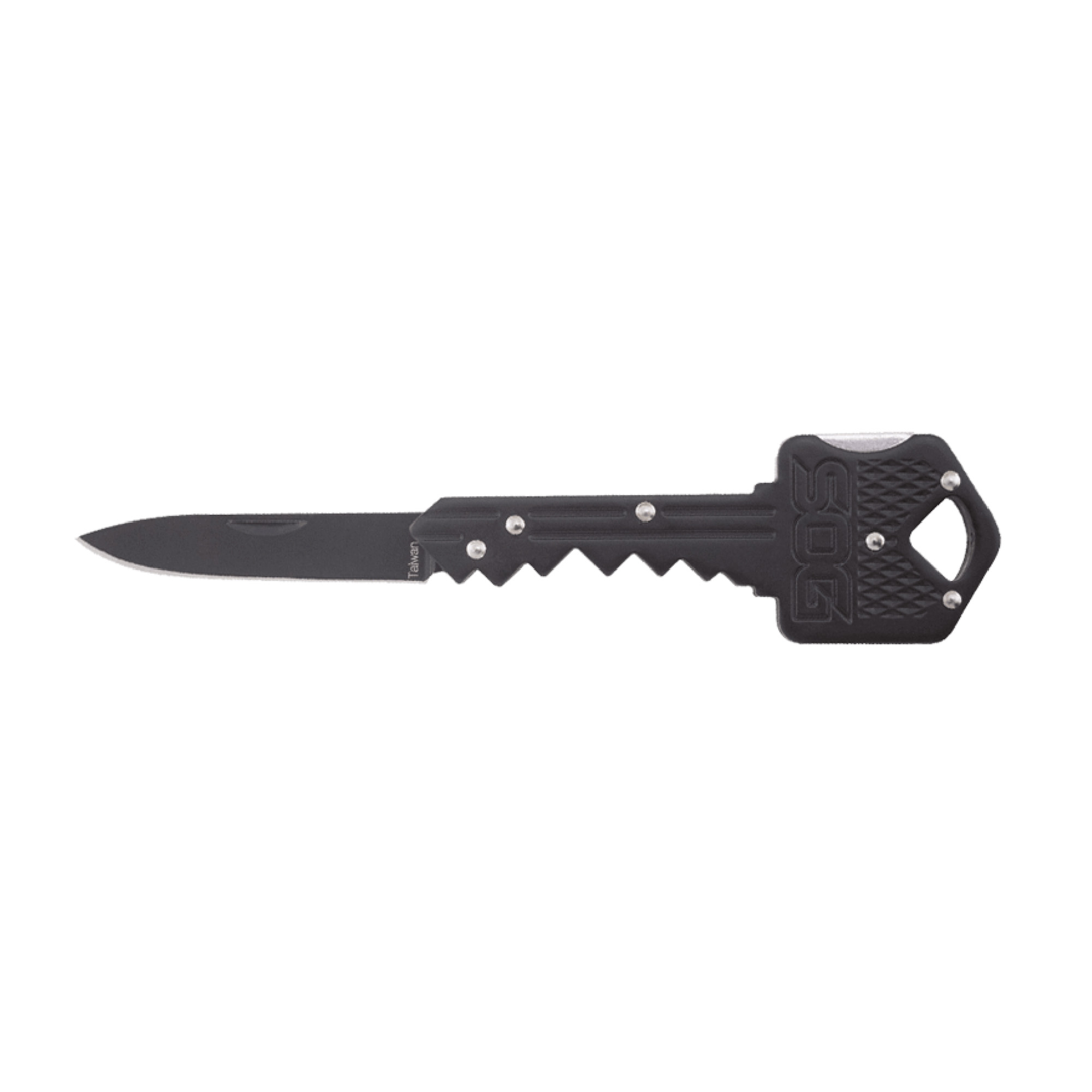 S.O.G SOGKEY101 Key  1.50" Folding Plain Drop Point Black Hardcased 5Cr13MoV SS Blade/Black Stainless Steel Handle