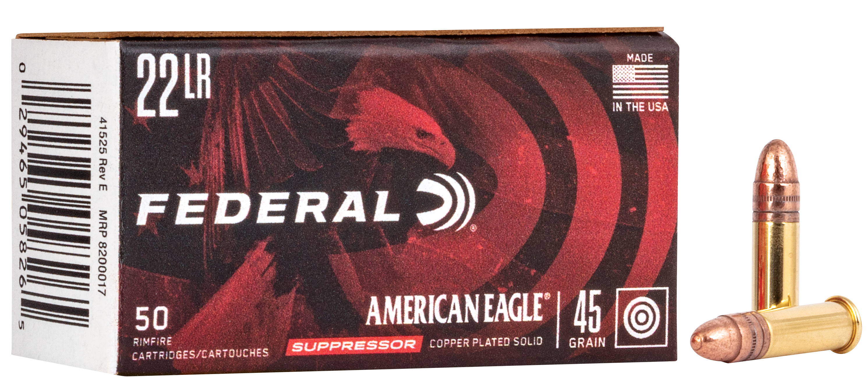 Federal American Eagle Suppressor 22 Long Rifle Copper Plated 45 Grain 50 Rounds