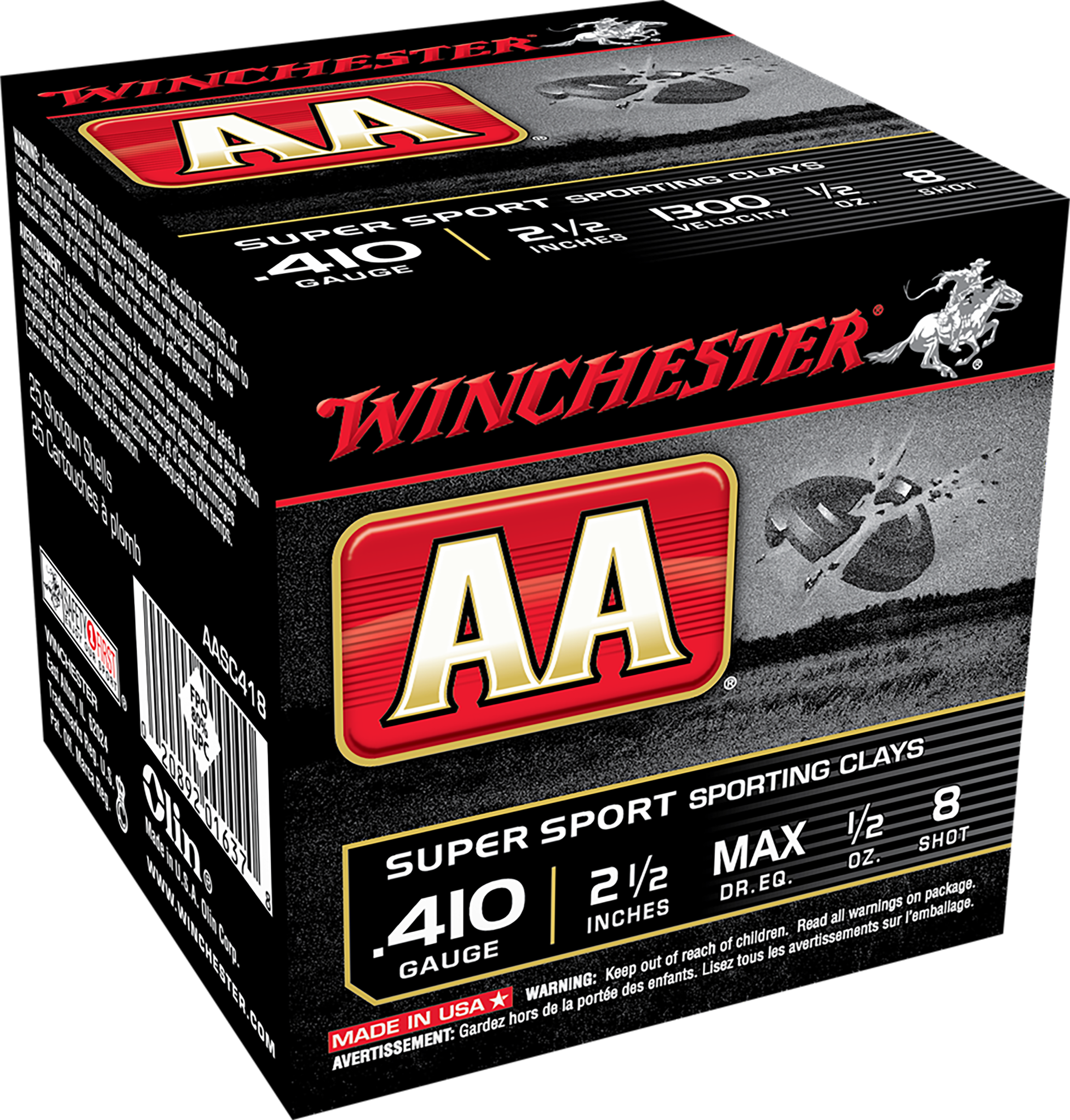 Winchester Aa Sporting Clay 410 Bore Shot 1/2 oz 8 Shot 100 Rounds