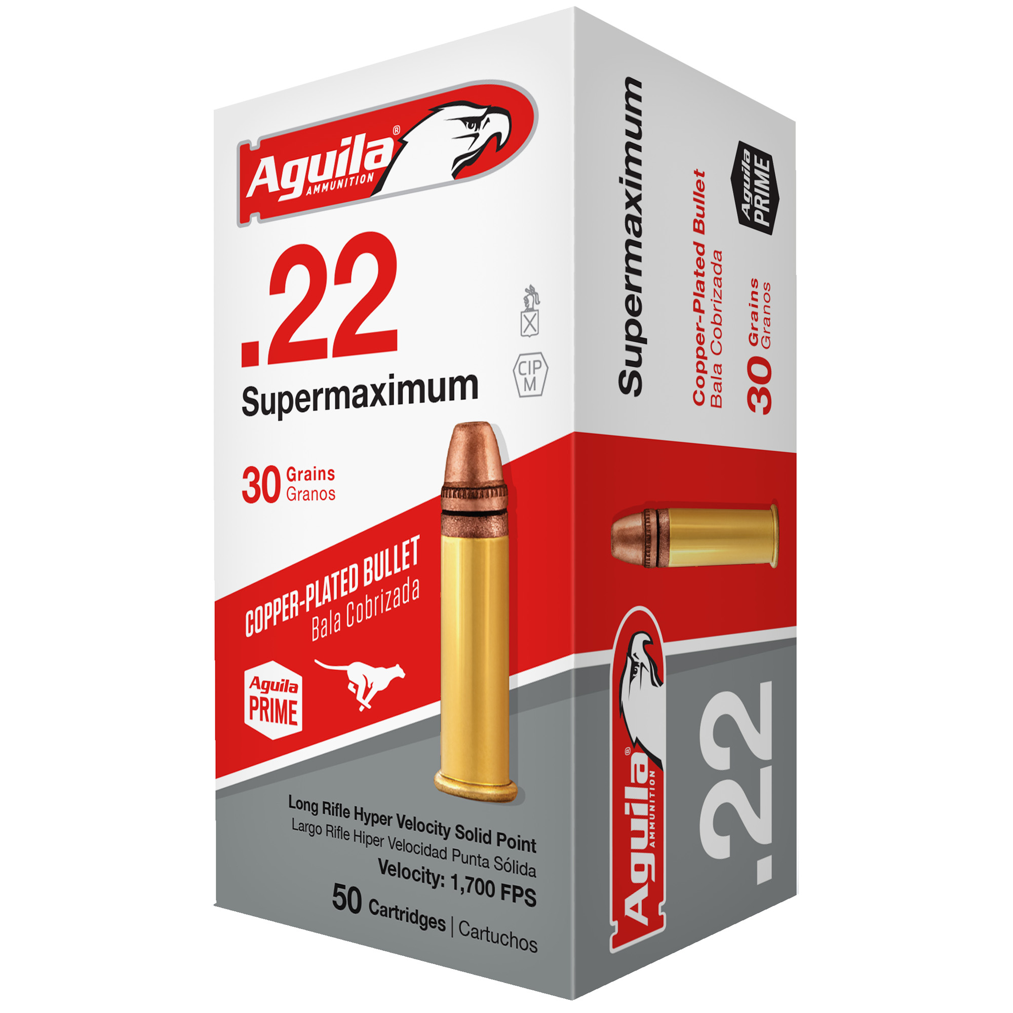 Aguila Ammunition Super Max 22 Long Rifle Copper Plated Solid Point 30 Grain 50 Rounds