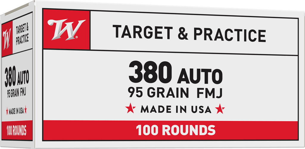 Winchester USA Pistol 380 ACP Full Metal Jacket Flat Nose 95 Grain 100 Rounds