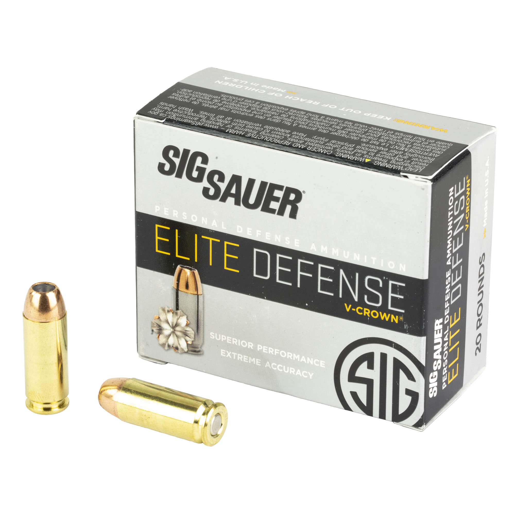 Sig Sauer, Elite Performance, 10mm Auto, V Crown Jacketed Hollow Point, 200 Grain, 20 Rounds