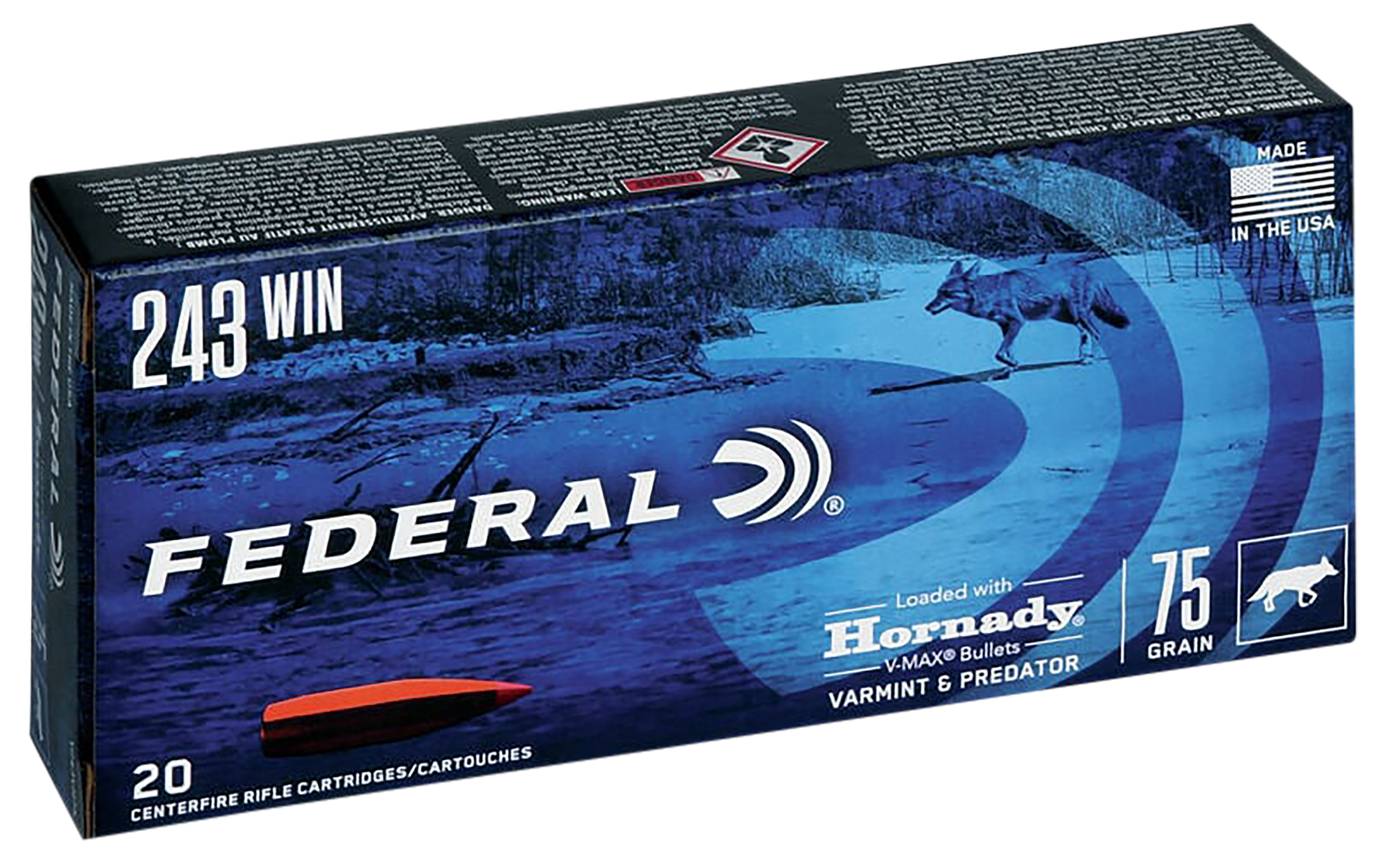 Federal Varmint and Predator 243 Win V Max 75 Grain 20 Rounds