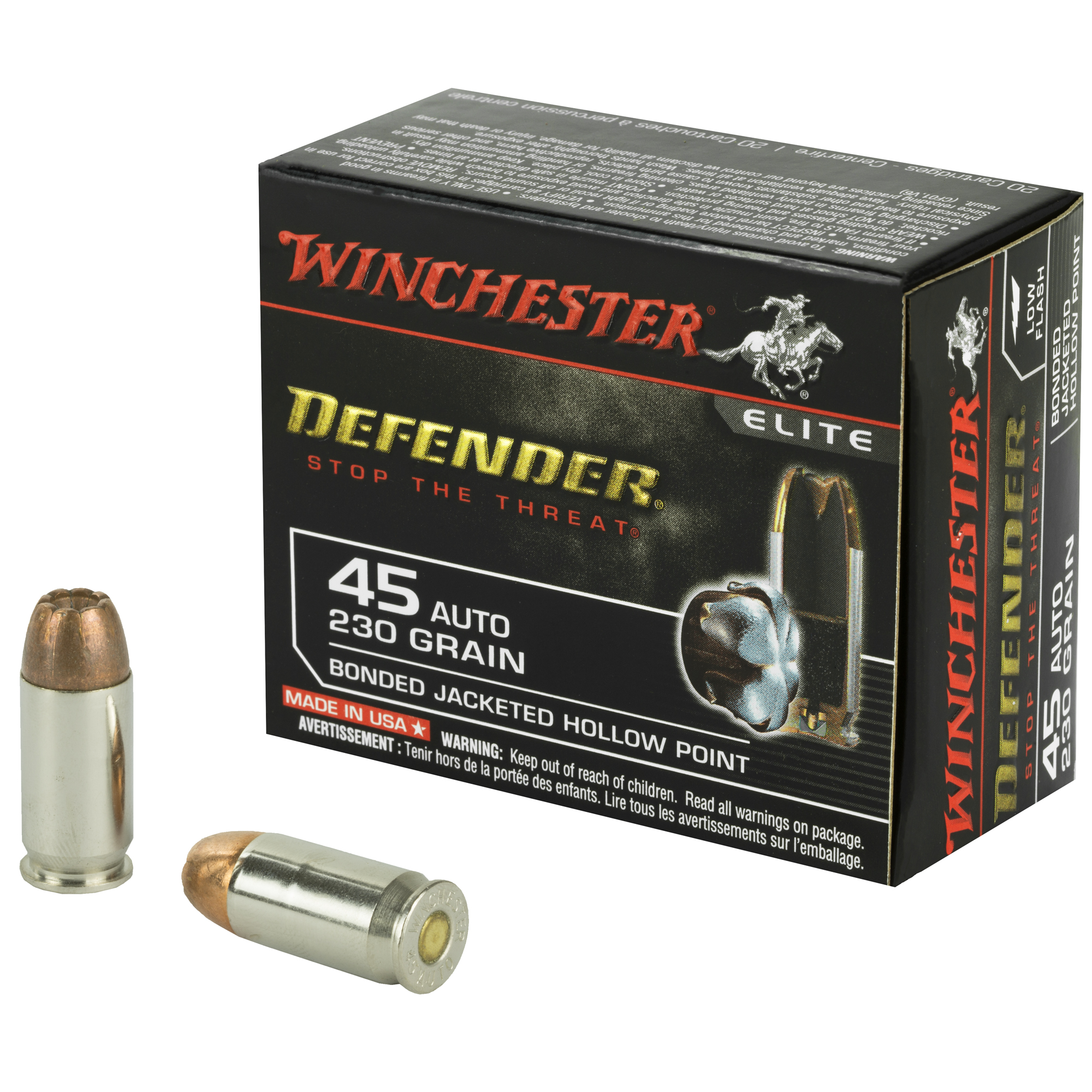Winchester PDX1 Defender, 45 ACP, Bonded Jacket Hollow Point, 230 Grain, 20 Rounds