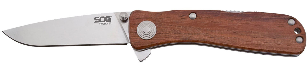 S.O.G SOGTWI17CP Twitch II 2.65" Folding Drop Point Plain Satin AUS-8A SS Blade Brown Rosewood Handle Includes Pocket Clip