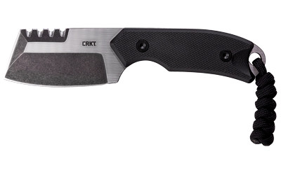 CRKT 4036 Razel  Compact 2.32" Fixed Plain/Top Veff Serrations Brushed Stonewashed D2 Steel Blade, Black G10 Handle, Includes Cord Fob/Sheath