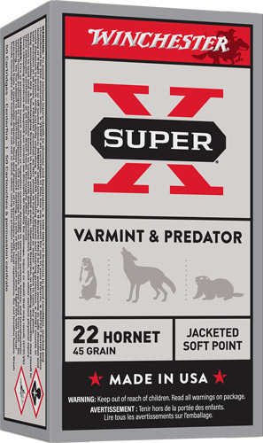 Winchester, Super-X, 22 Hornet, Jacketed Soft Point, 45 Grain, 50 Rounds