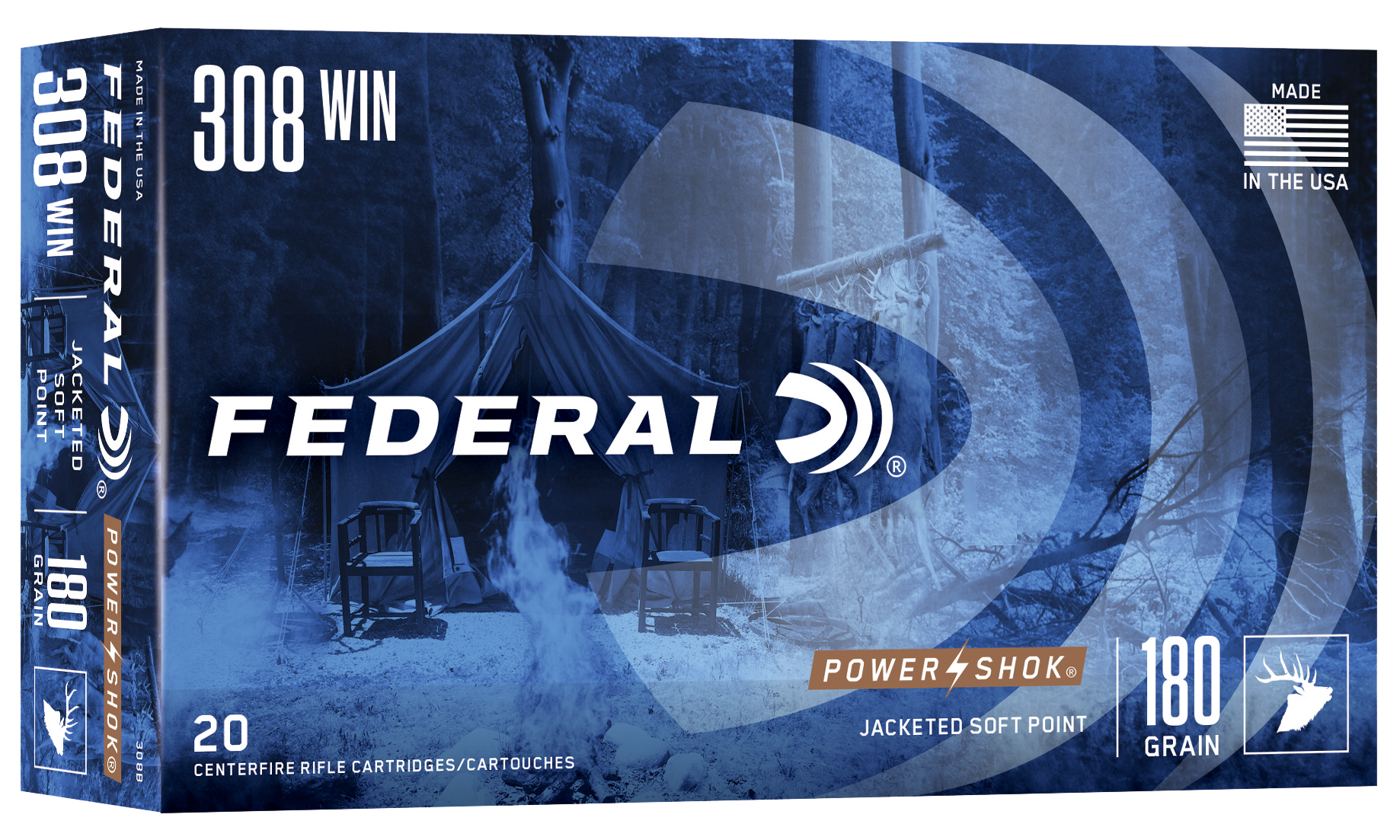 Federal Power Shok .308 Winchester Jacketed Soft Point 180 Grain 20 Rounds