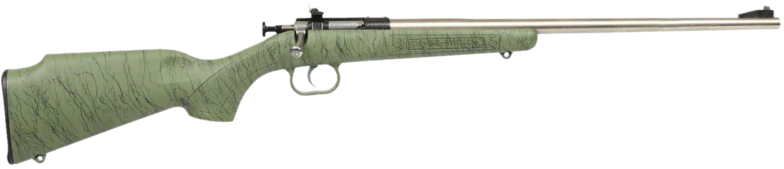 Crickett KSA2442 Gen2  Youth 22 LR 1rd 16.13" Stainless Single Shot Barrel, Stainless Steel Receiver, Green w/Black Webbing Fixed Synthetic Stock