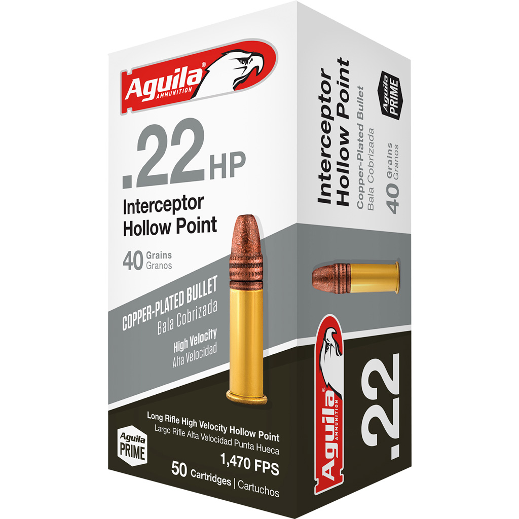 Aguila Ammunition Interceptor .22 Long Rifle Copper Plated Hollow Point 40 Grain 50 Rounds
