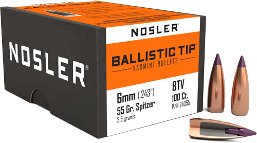 Nosler Ballistic Tip Varmint Bullets 6mm .243" 55 gr SBT-SB 100/ct