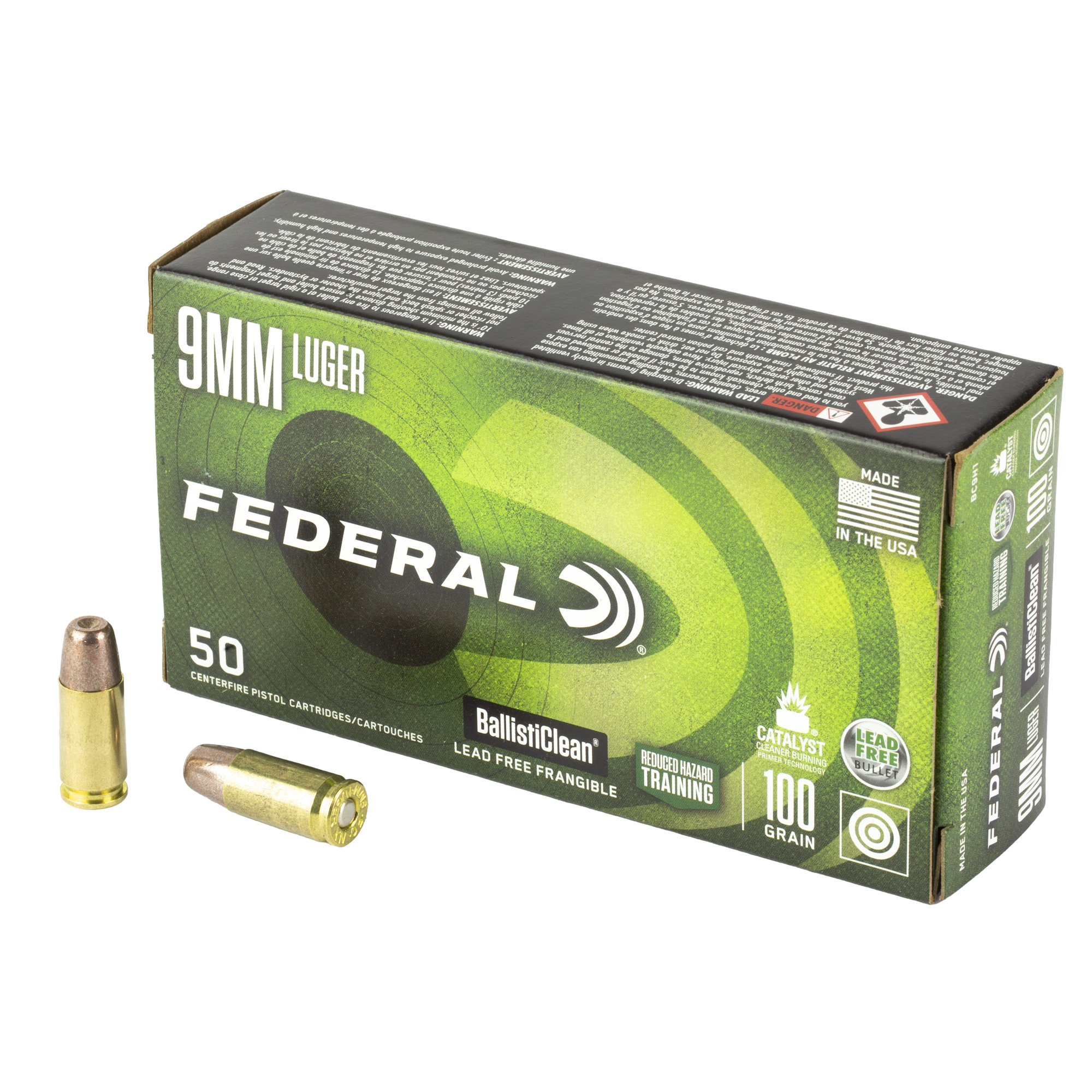 Federal BallistiClean Indoor Range Training 9mm Luger Lead Free Frangible 100 Grain 50 Rounds