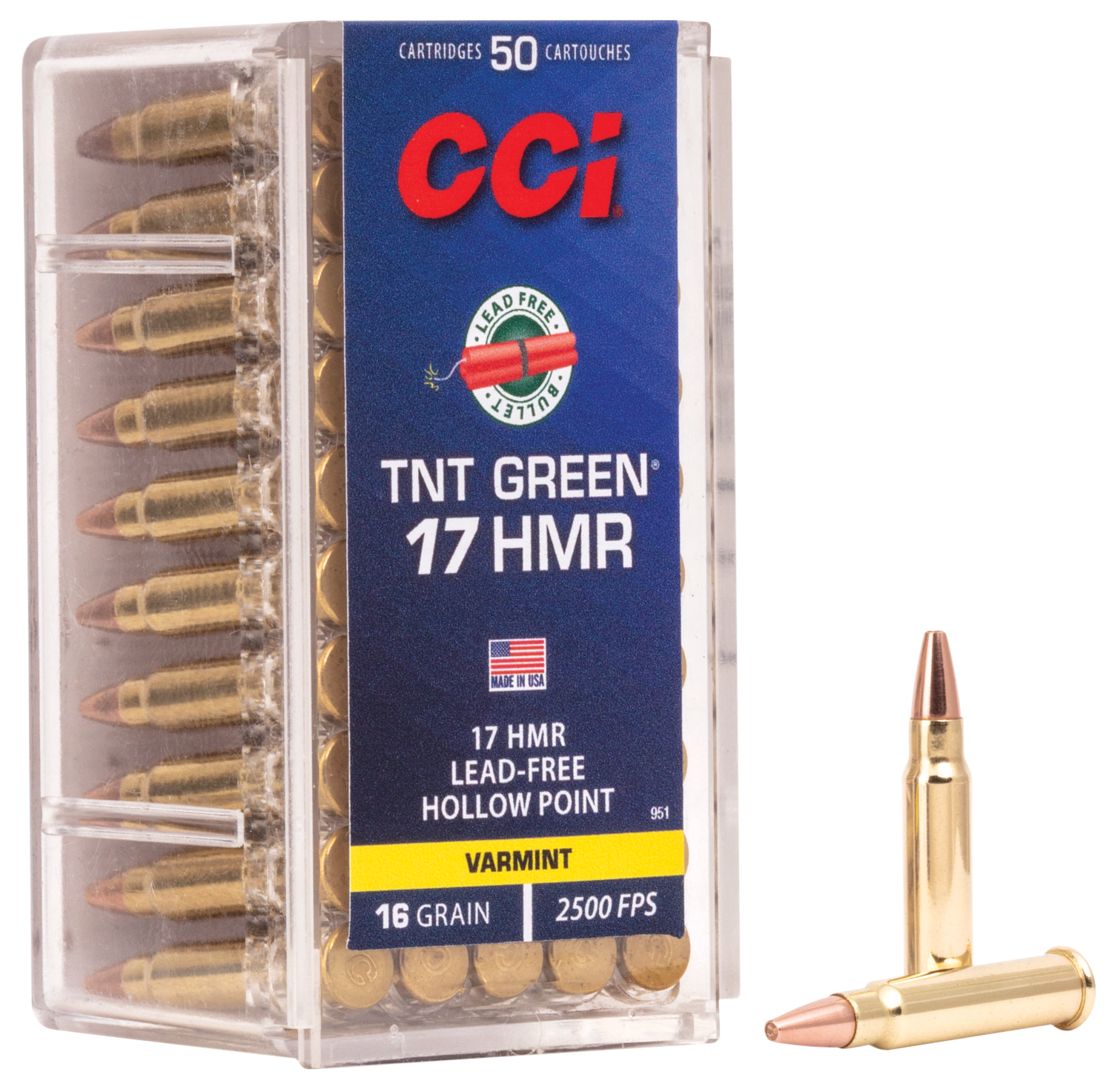 CCI Tnt Green 17 Hornady Magnum Rimfire Speer Hollow Point 16 Grain 50 Rounds