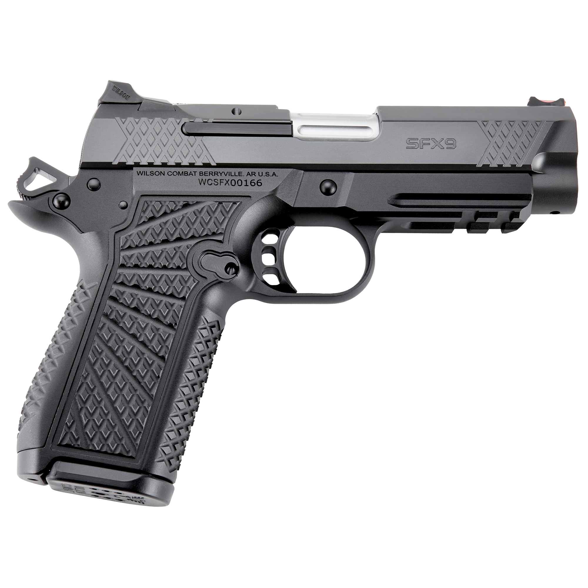 Wilson Combat SFXCPR4 SFX9  Compact Frame 9mm Luger 15+1 4" Stainless Fluted Barrel, Black DLC Serrated Stainless Steel Slide, Black Aluminum Frame w/Beavertail & Picatinny Rail, Black Polymer Grip