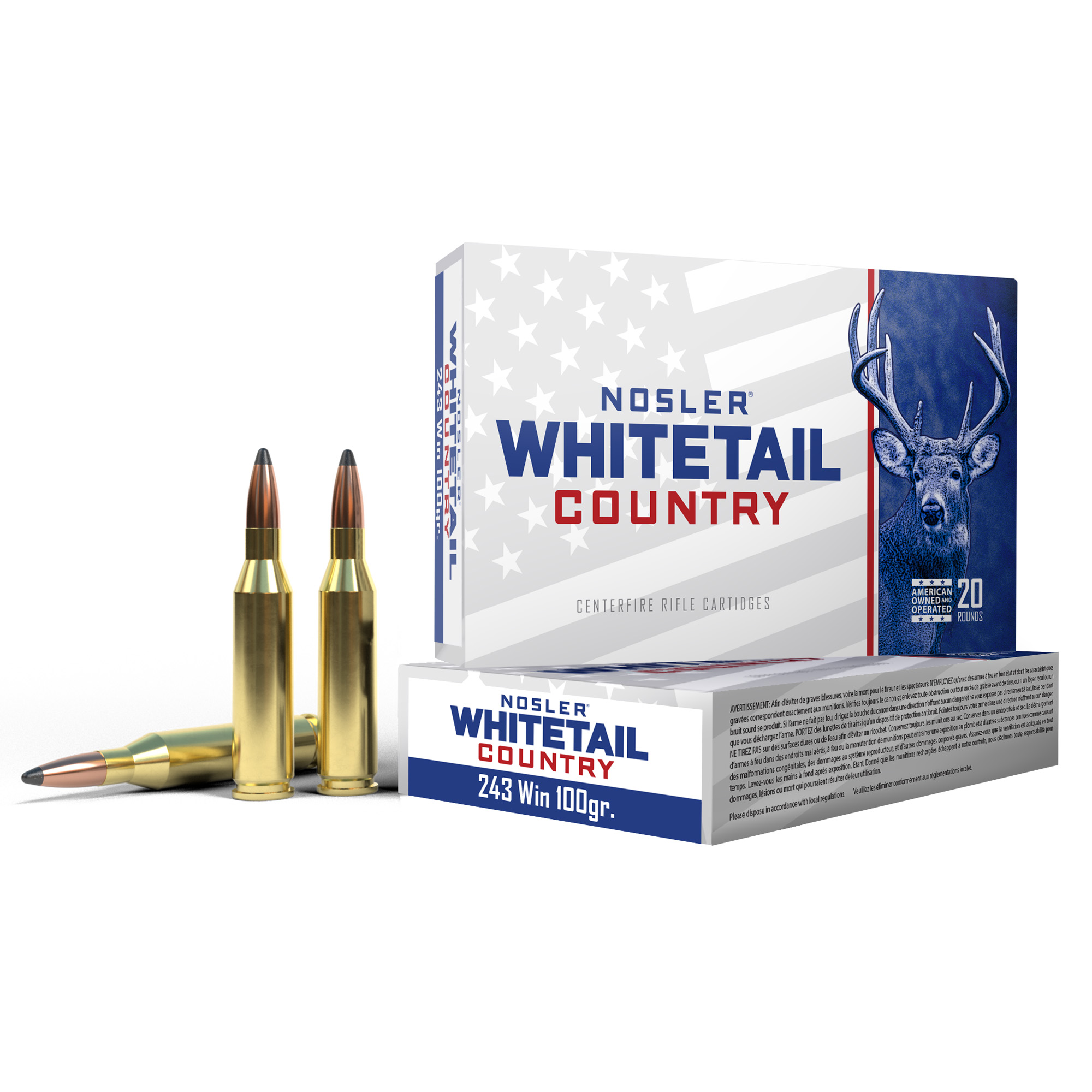 Nosler Whitetail .243 Winchester Solid Base Spitzer Boat Tail 100 Grain 20 Rounds