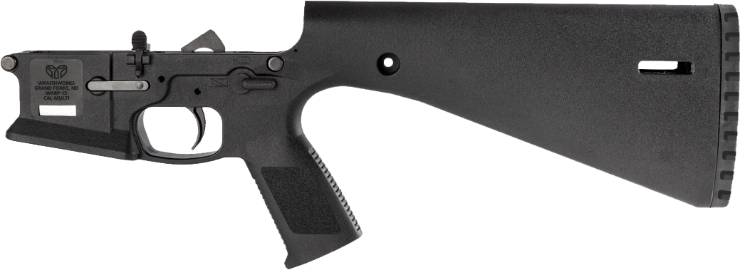 Wraithworks WARP-15 Polymer Complete AR15 Lower Receiver - Black | Mil-Spec Parts Kit | Integral Buttstock & Textured Pistol Grip | Trap Door Buttplate