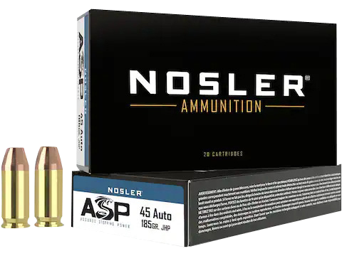 Nosler, Match Grade ASP, 45 ACP, Copper Clad Hollow Point, 185 Grain, 50 Rounds