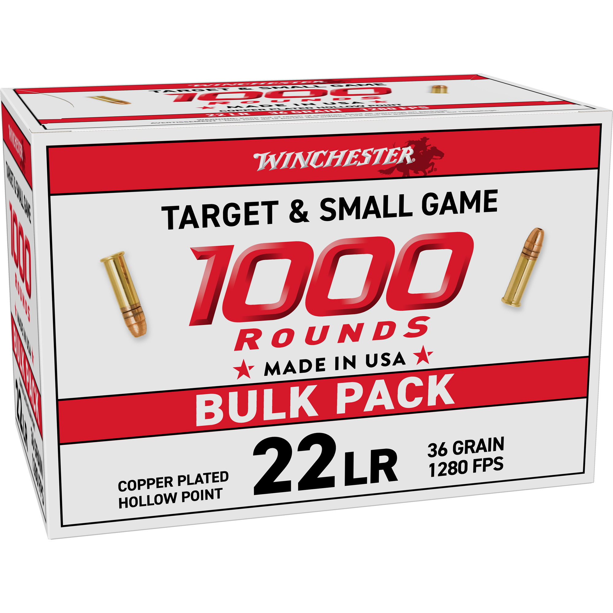 Winchester USA White Box .22 Long Rifle Plated Hollow Point 36 Grain 1000 Rounds