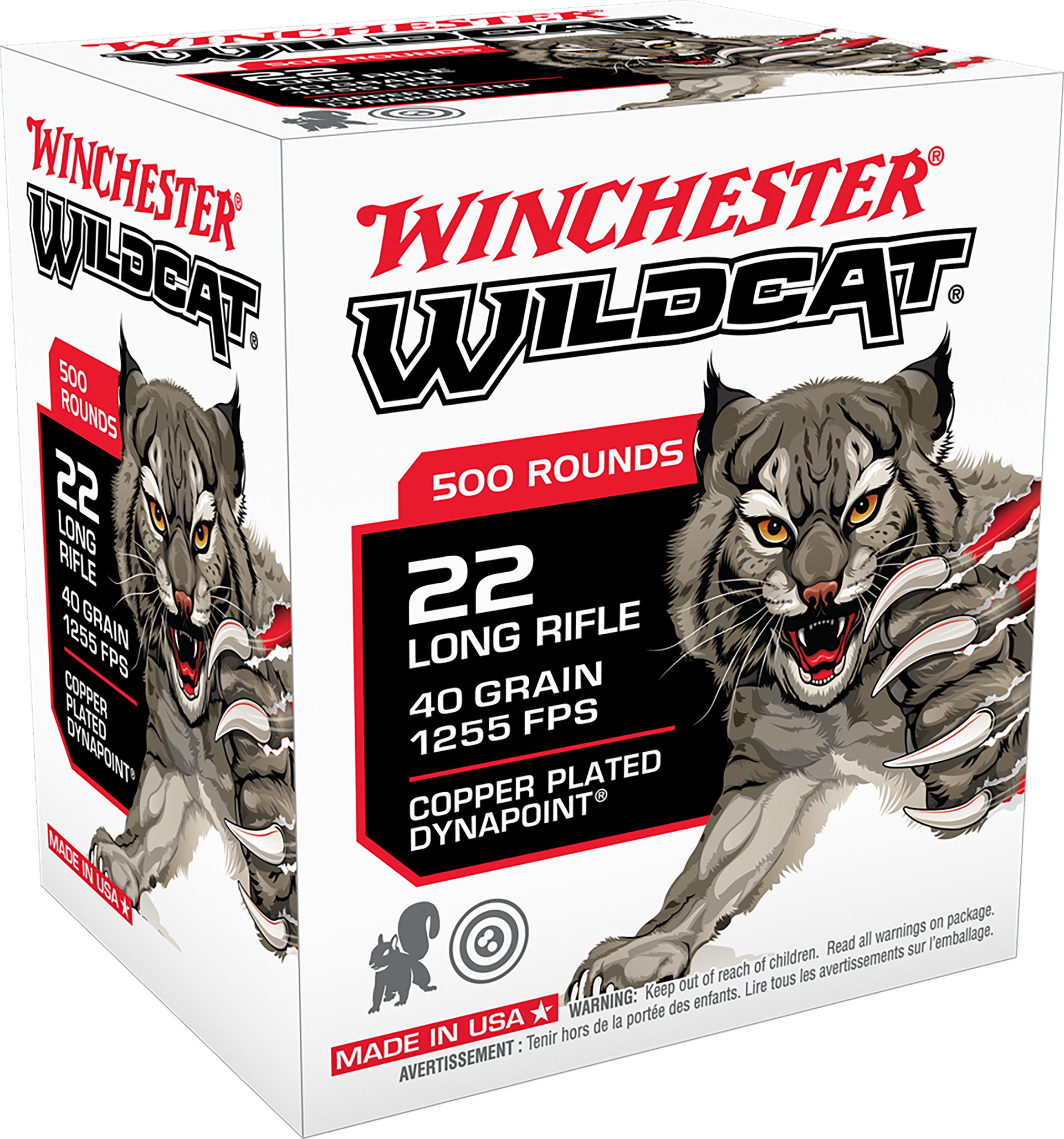 Winchester Wildcat, 22 Long Rifle, Copper plated DynaPoint, 40 Grain, 500 Rounds