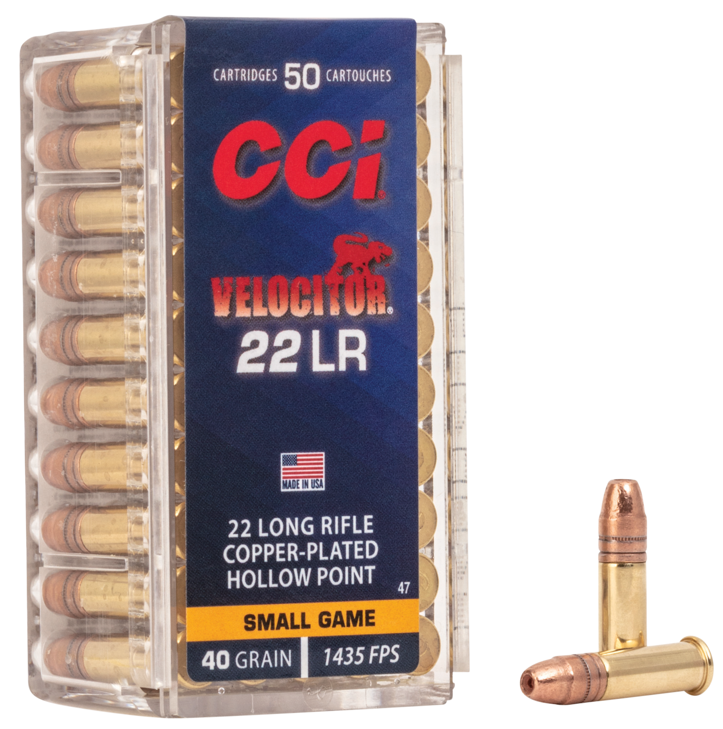 Cci Velocitor 22 Long Rifle Copper Plated Hollow Point 40 Grain 50 Rounds