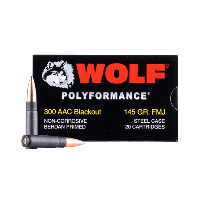 Wolf Polyformance Rifle Ammunition .300 Blackout 145gr FMJ 1985 fps 20/ct
