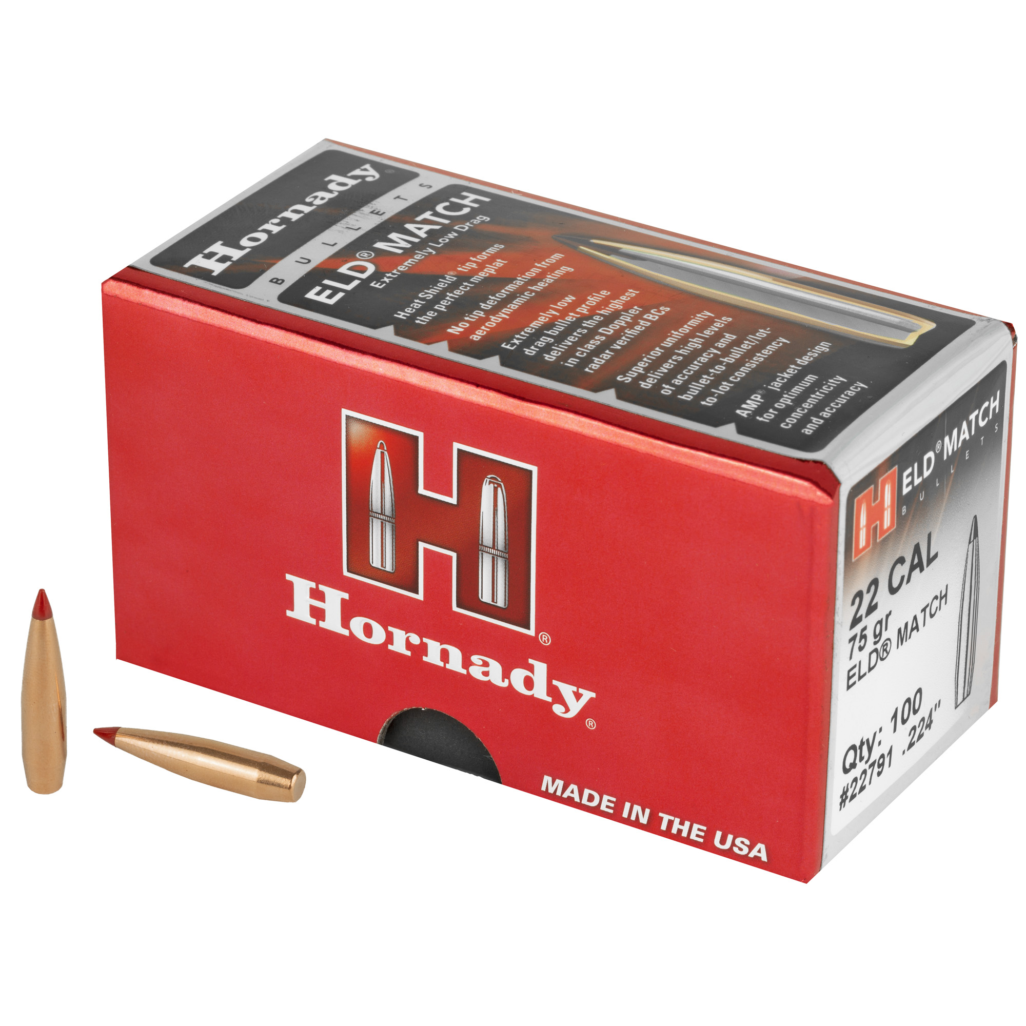 Hornady ELD Match Bullets with Heat Shield .22 cal .224" 75 gr ELD MATCH 100/ct