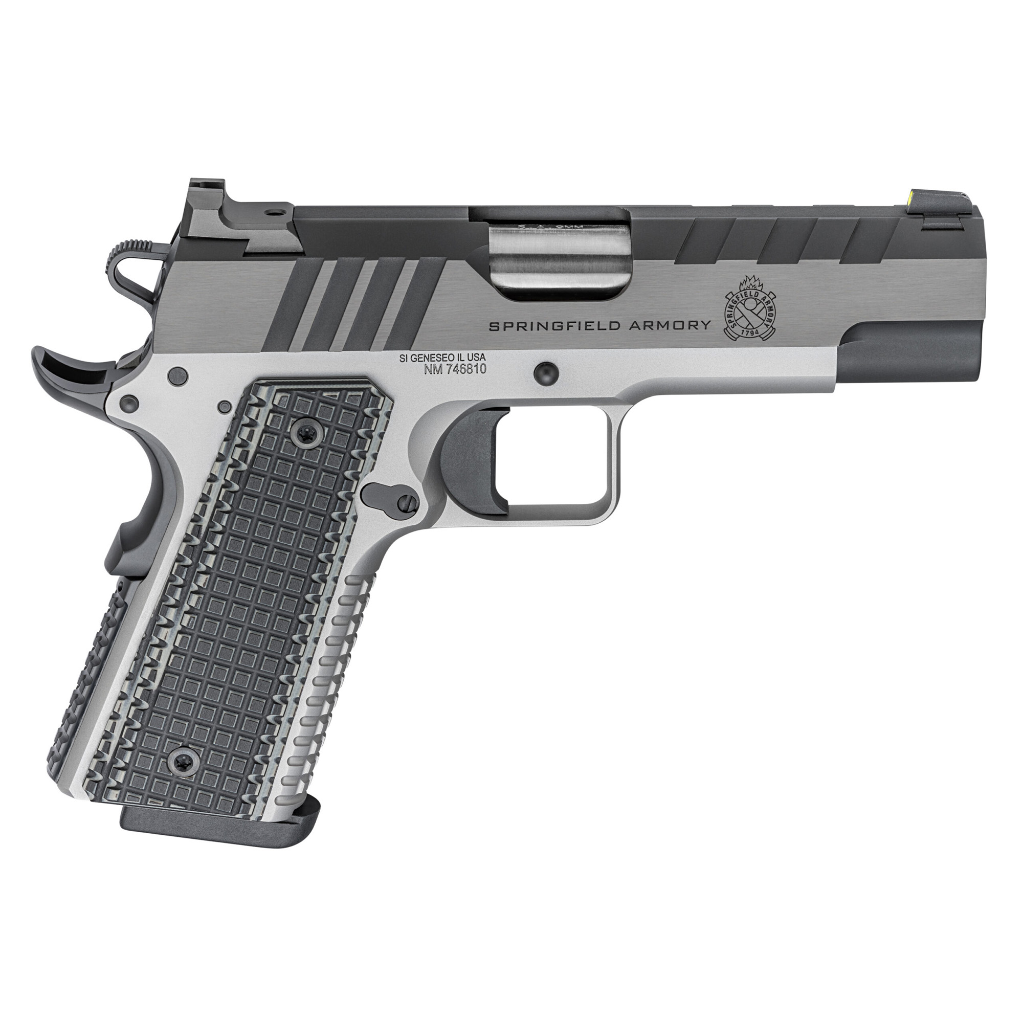 Springfield Armory PX9217L 1911 Emissary 9mm Luger 9+1 4.25" Bull Barrel,  Stainless Steel Frame w/ Beavertail, Serrated Blued Carbon Steel Slide, Black VZ Thin-Line G10 Grip
