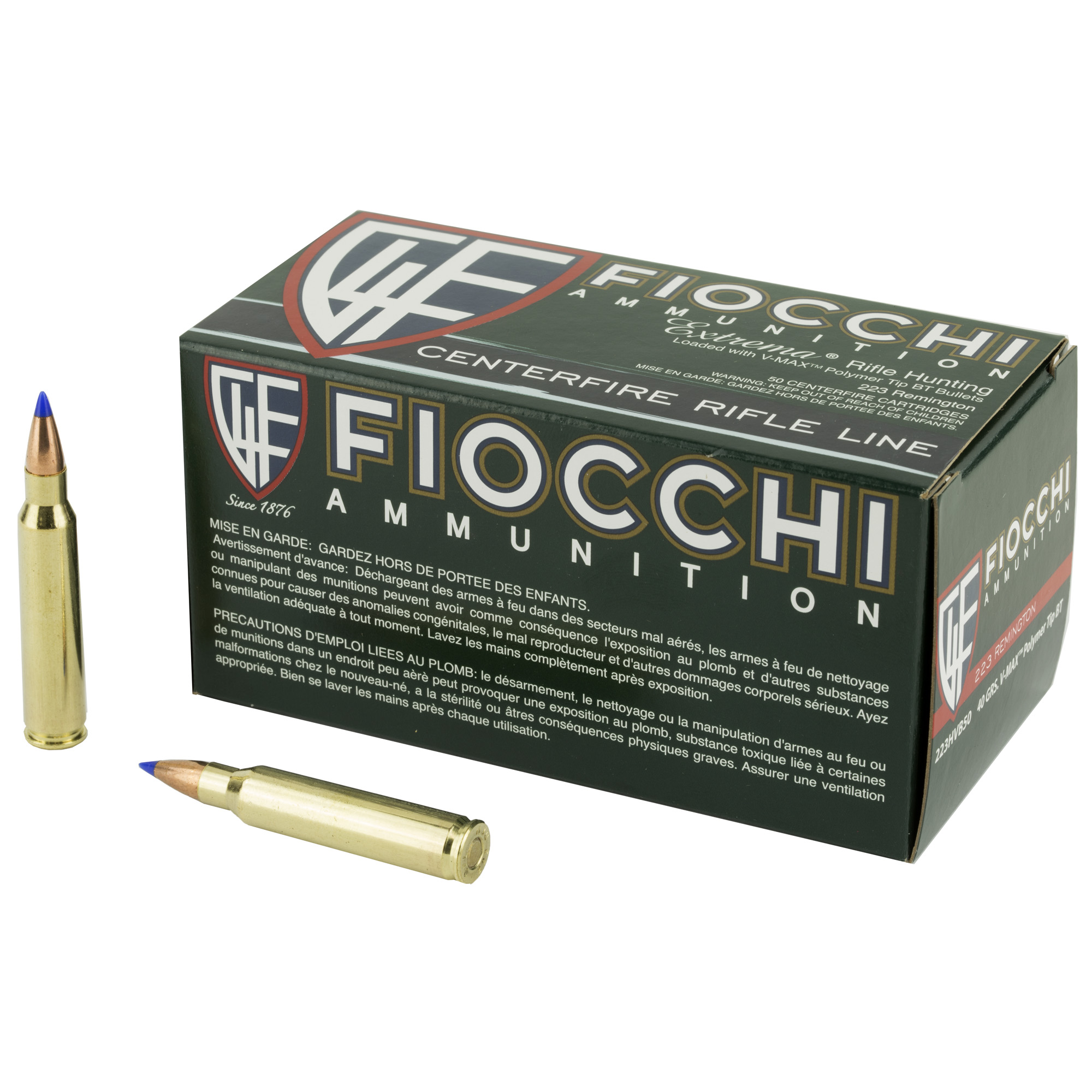 Fiocchi, Extrema, 223 Remington, V Max Polymer Tip, 40 Grain, 50 Rounds