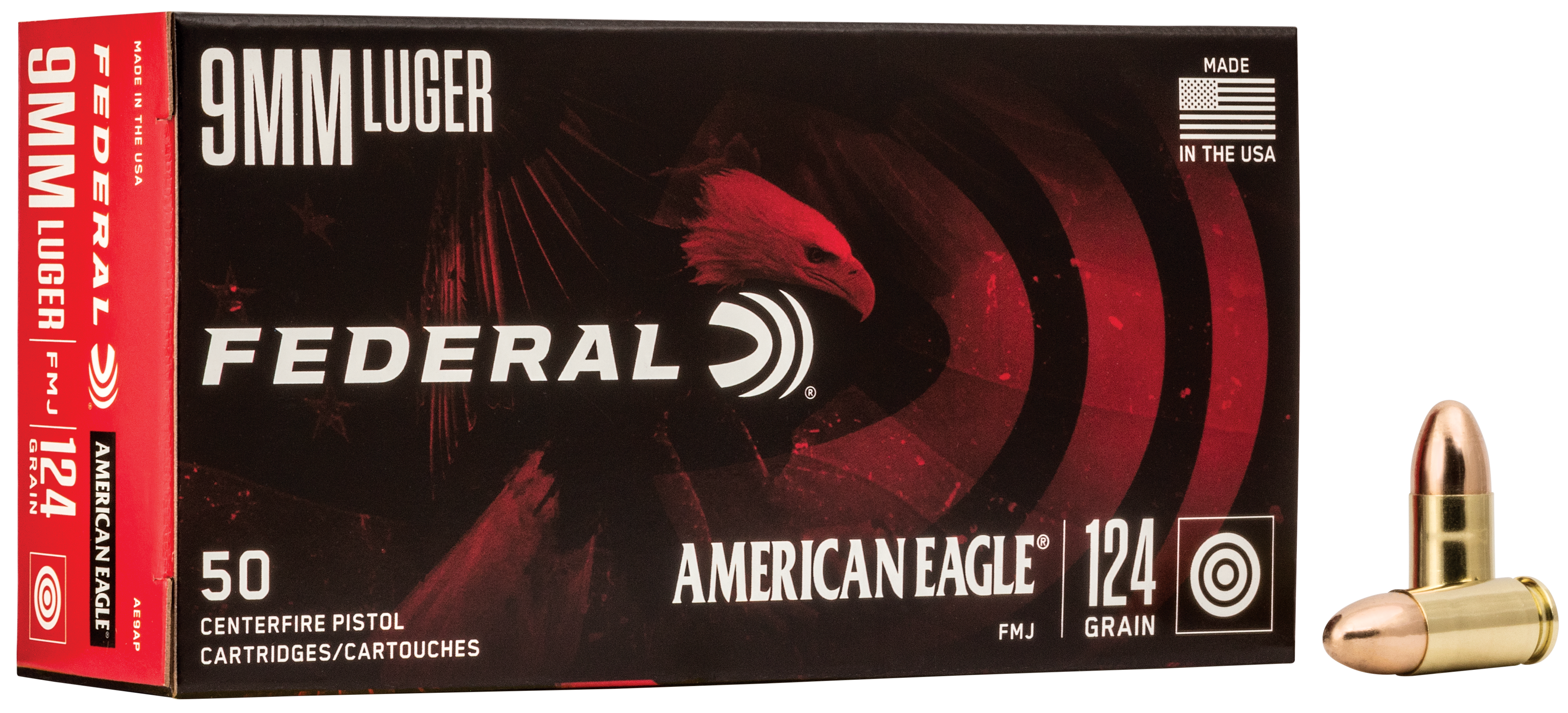 Federal American Eagle 9mm Luger Full Metal Jacket 124 Grain 50 Rounds