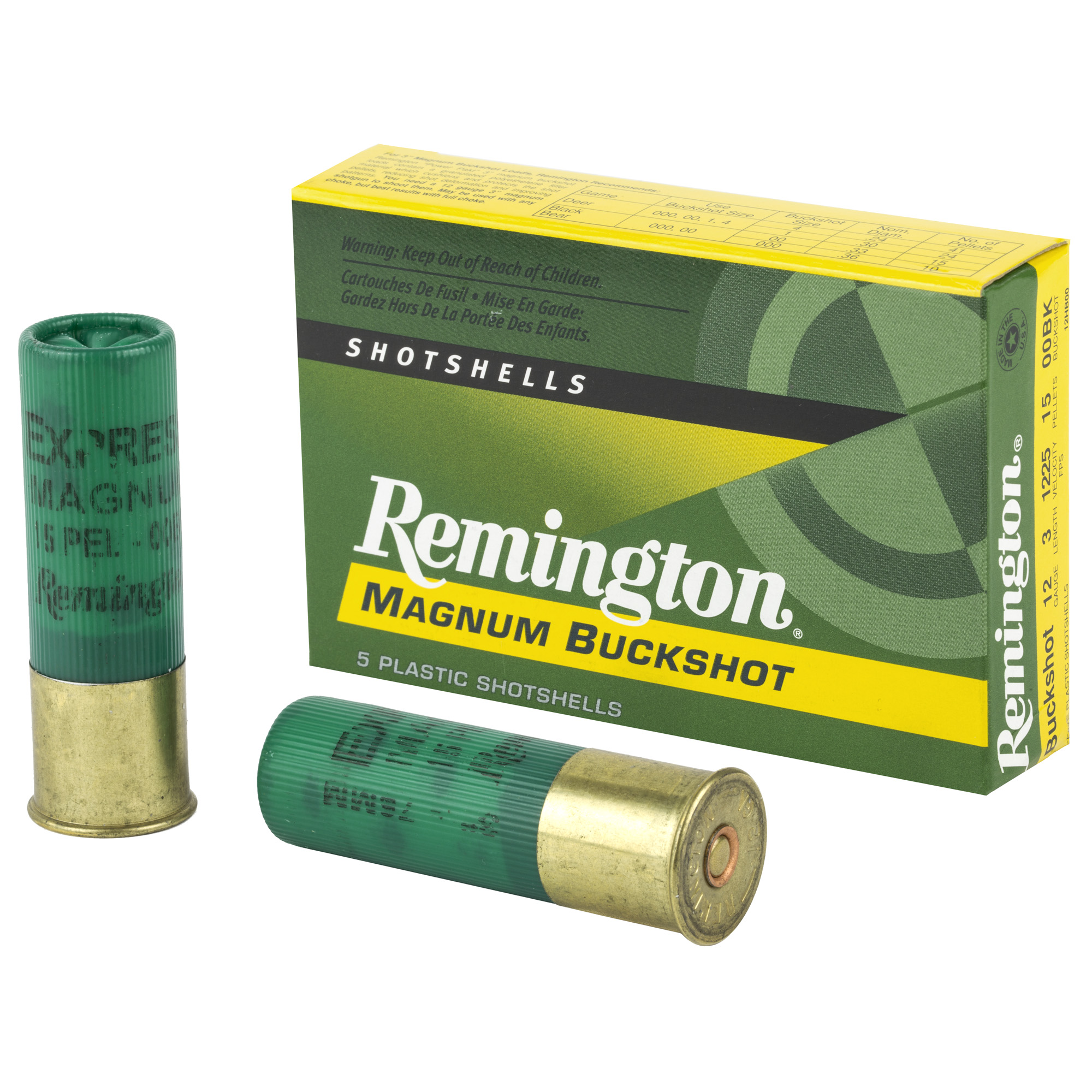 Remington Express Magnum Buffered Buckshot Loads 12 ga. 3 in. 15 Pellet 00 Buck Shot 5 rd.