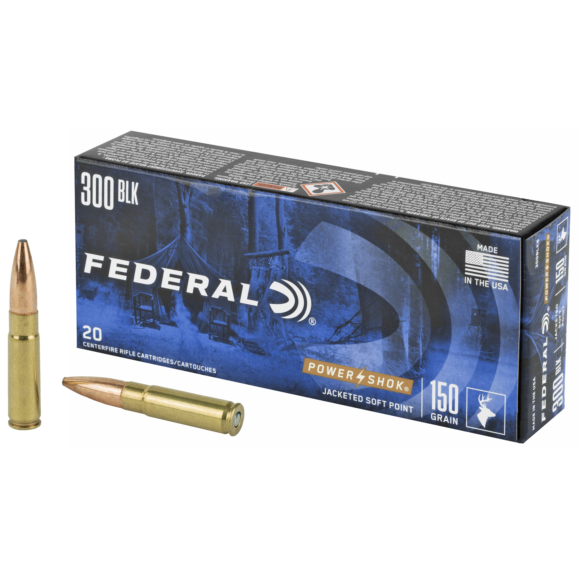 Federal Power-Shok, 300 AAC Blackout, Jacketed Soft Point, 150 Grain, 20 Rounds