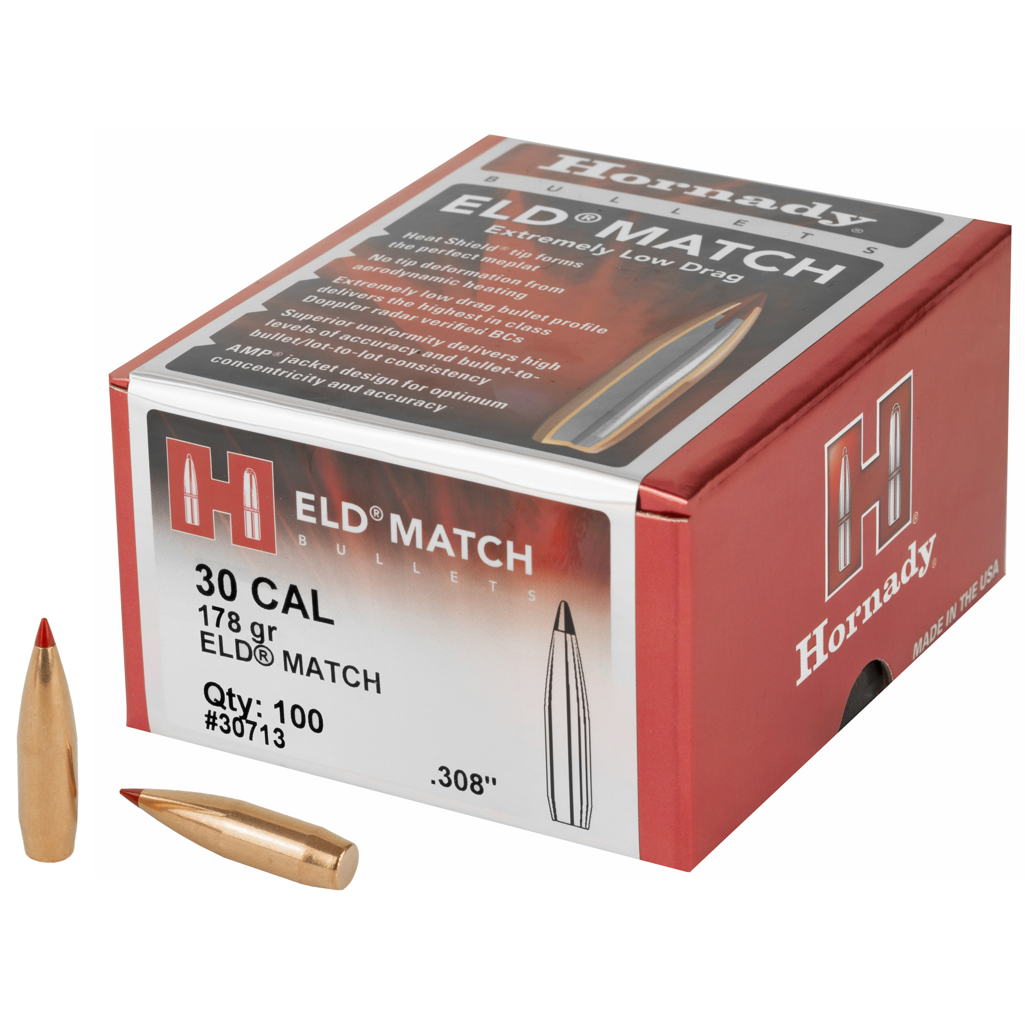 Hornady ELD Match Bullets with Heat Shield .30 cal .308" 178 gr ELD MATCH 100/ct