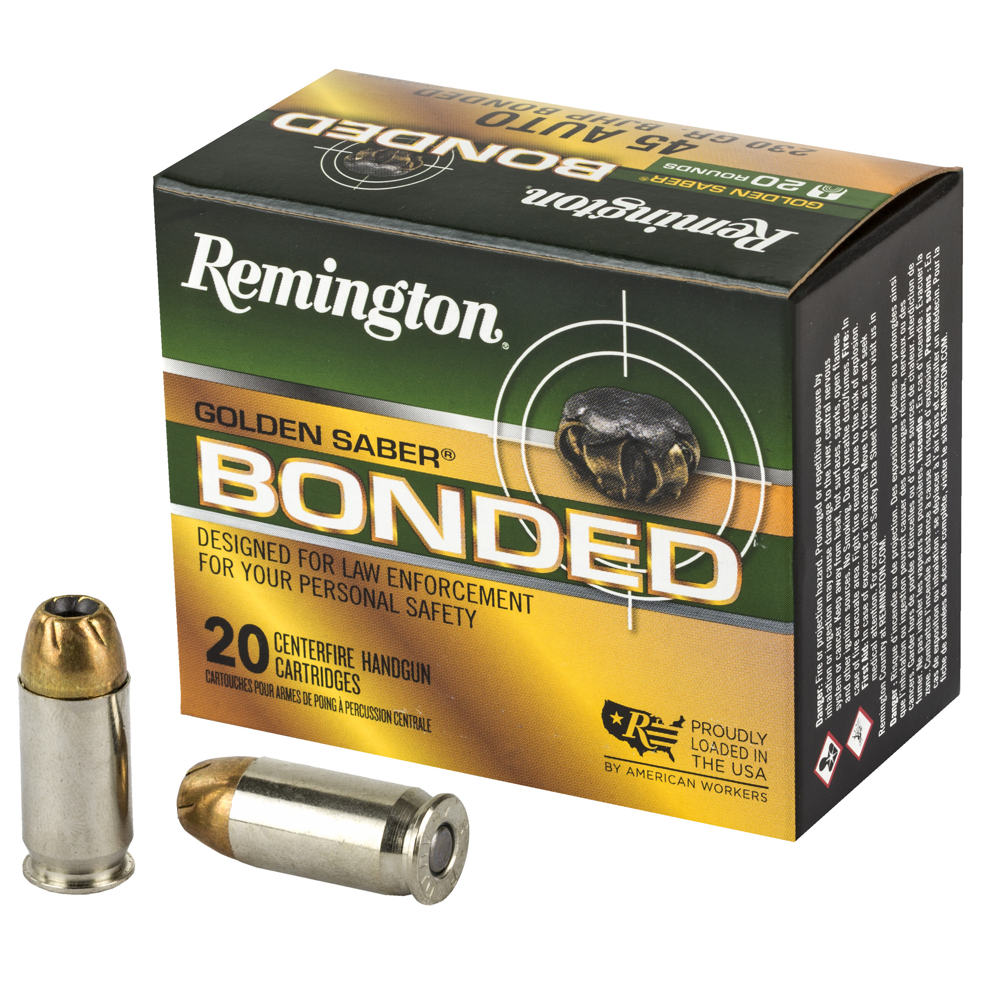 Remington Golden Saber Bonded 45 ACP BJHP 230 Grain 20 Rounds