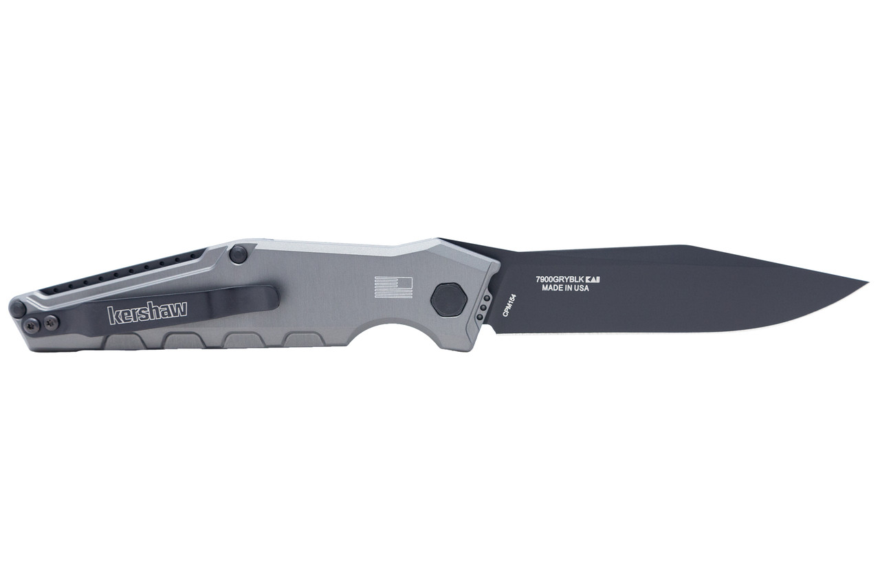 Kershaw 7900GRYBLK Launch 7 3.75" Folding Clip Point Drop Point Plain Black DLC CPM 154 SS Blade Gray Anodized Aluminum Handle Includes Pocket Clip