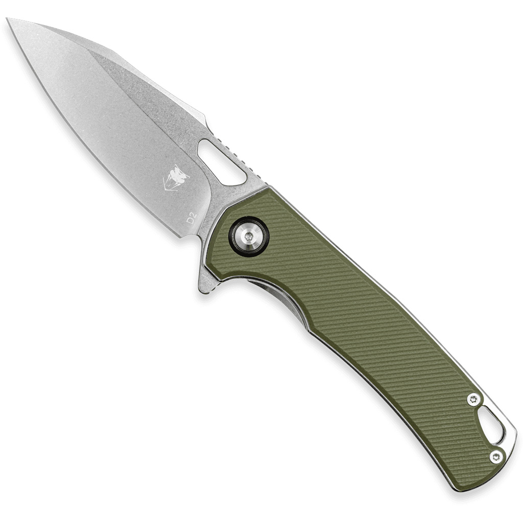 CobraTec Knives CTCLNHRBLK Wolverine  3.12" OTF Drop Point Plain Satin TiCN D2 Steel Blade, 4.25" Green Textured G10 Handle