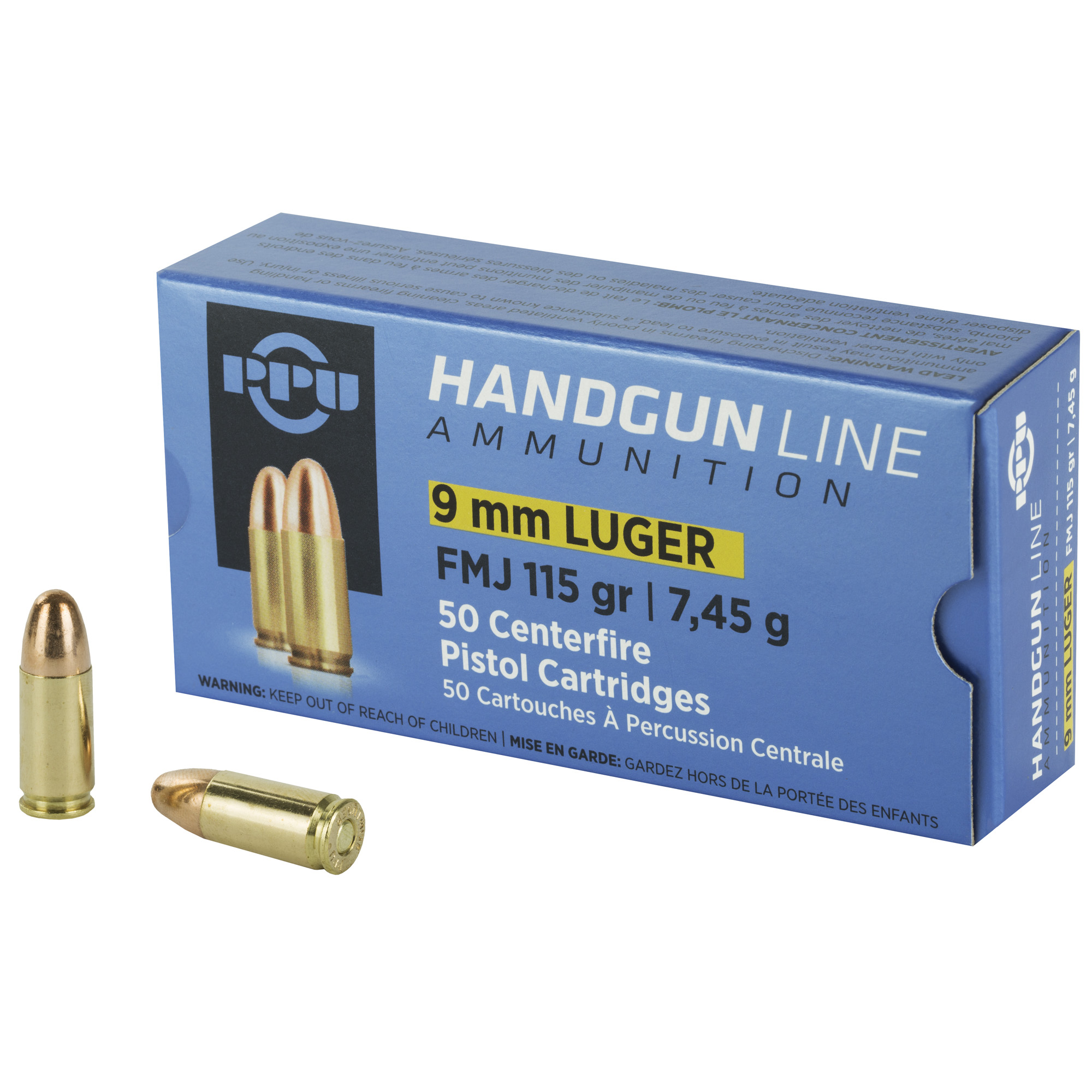 PPU PPH9F1 Handgun  9mmLuger 115gr Full Metal Jacket 50 Per Box/20 Case