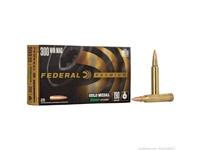 Federal gold medal 300 winchester magnum 190gr boat tail hollow point - 20r-img-0