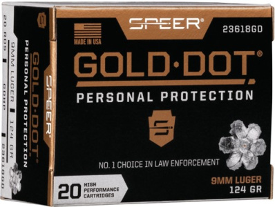 Speer gold dot 9mm luger 9x19 124gr jhp hollow point 20rd ammo-img-0