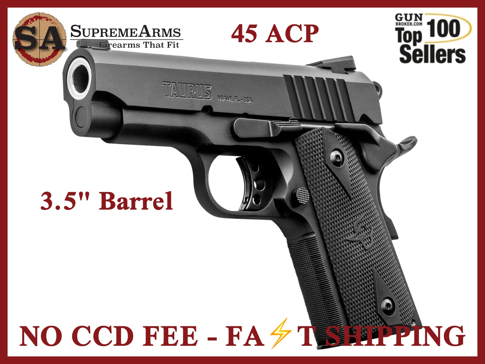 Taurus 1911 Officer 45 ACP Pistol 1-191101OFC|725327615897-img-0