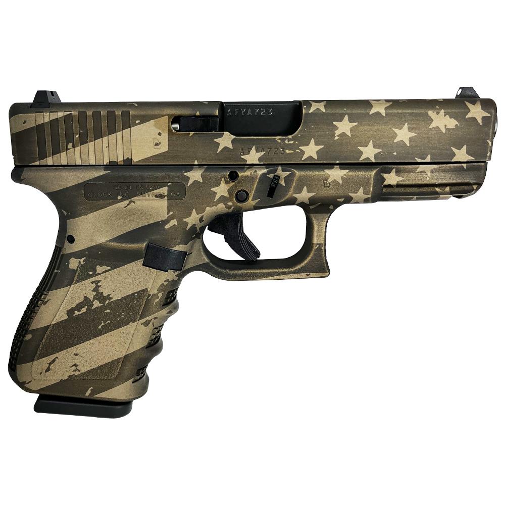 Glock 19 Gen 3 Custom "USA Flag in Distressed Burnt Bronze" Compact