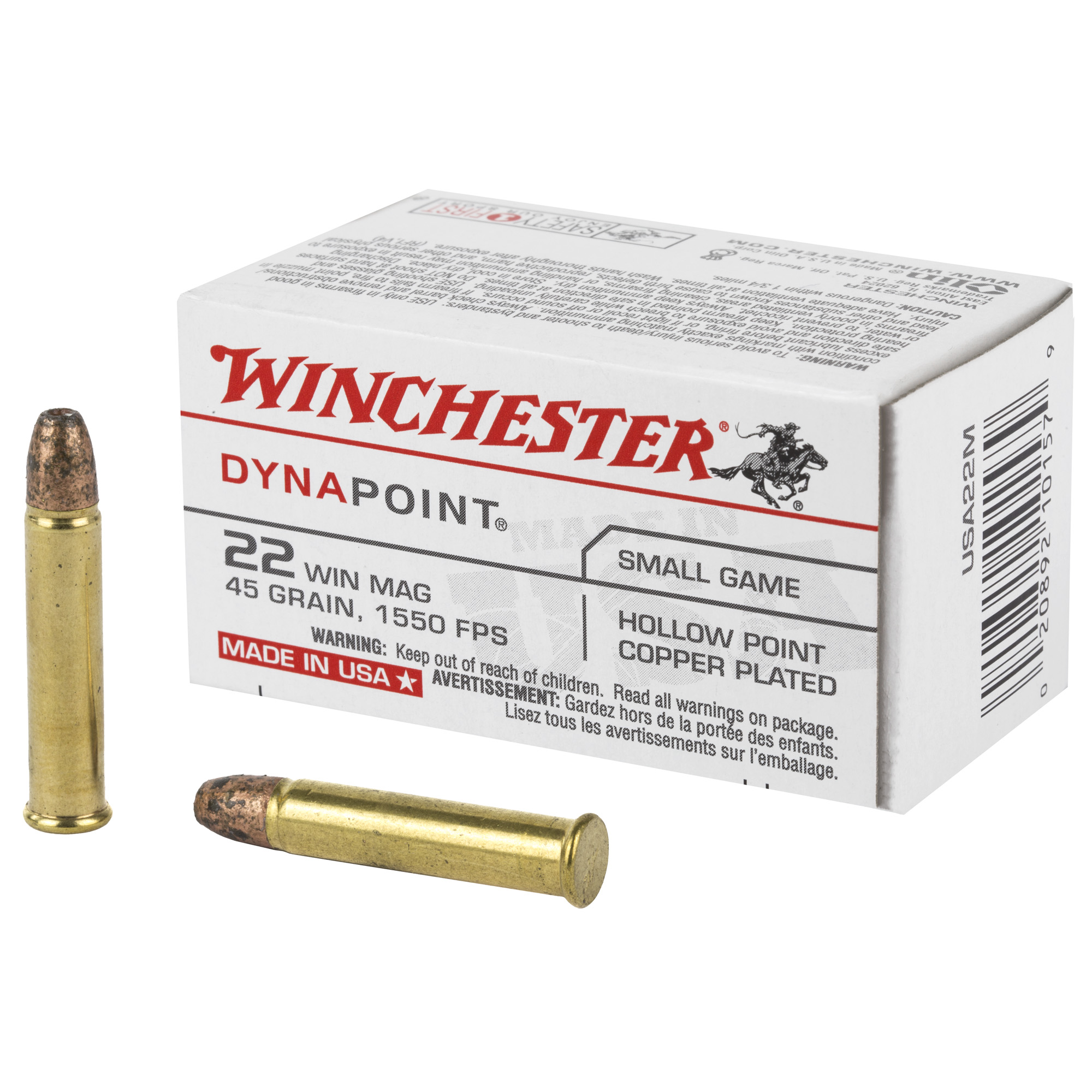 Winchester dynapoint .22 wmr 45gr cphp  50 rounds [mpn: usa22m]-img-0