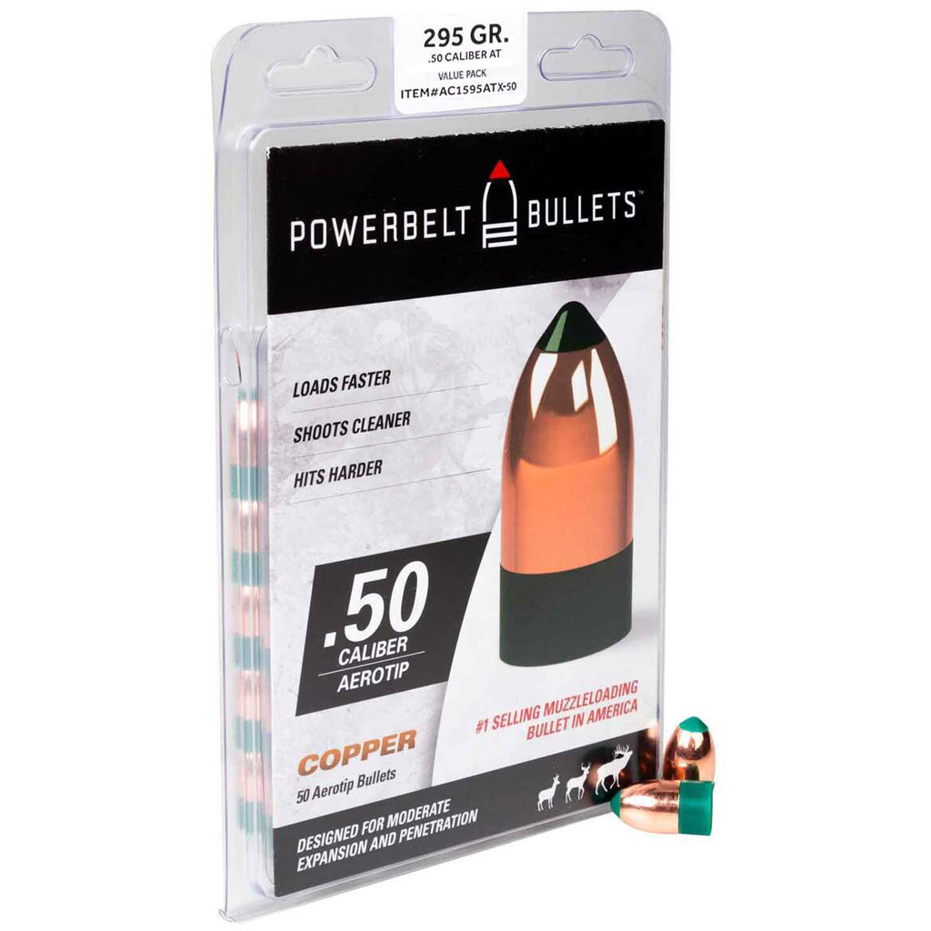 Powerbelt AeroTip Copper-Plated Muzzleloader Bullets .50 cal 295 gr 50/ct