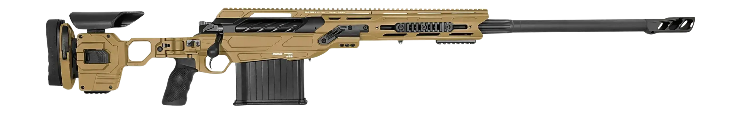 Cadex Inc CDX50DUAL5029BR40I2J5N CDX-50 Tremor 50 BMG 5+1 29" Black DLC Match Grade Threaded Barrel, Black DLC Aluminum Receiver w/Picatinny Rail, Adjustable Folding Hybrid Tan Stock, Black Polymer Gr