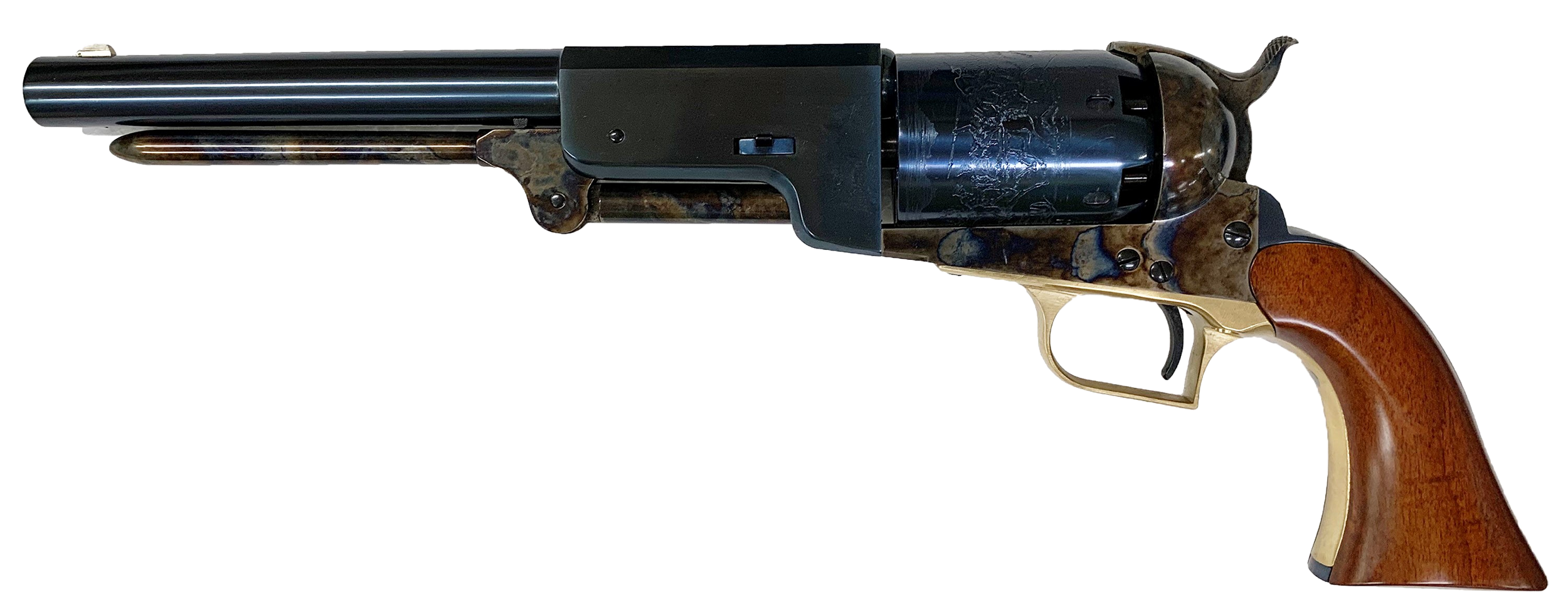 Cimarron CA020C00 1847 Walker Dragoon US 44 6 Shot 9" Blued Steel Barrel Blued Engraved Cylinder Color Case Hardened Steel Frame Walnut Grip Exposed Hammer