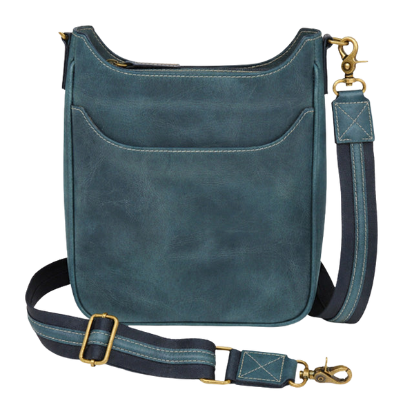 Gun Tote'n Mamas Crossbody Slim Satchel Concealed Carry Bag Buffalo Leather Blue