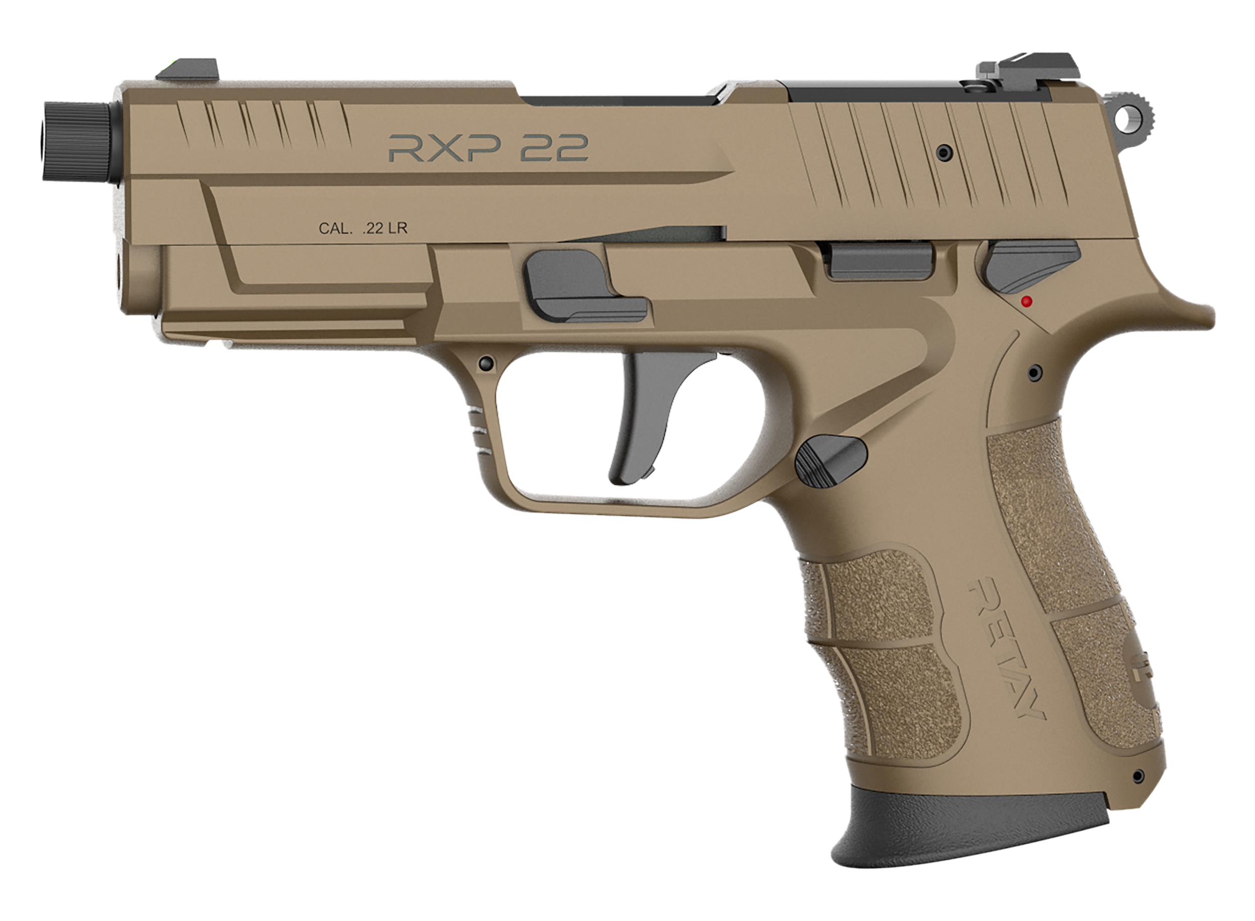 Retay USA RXP22FDE10TH RXP  22 LR 10+1 4" Black Threaded Barrel, Flat Dark Earth Cerakote RMR/RMSc Optic Ready/Serrated Slide, Flat Dark Earth Cerakote Polymer Frame w/Accessory Rail, Textured Grip